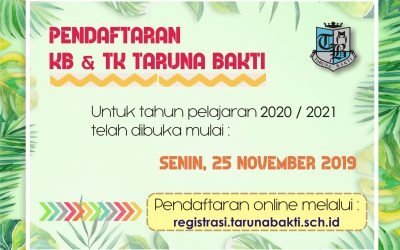 Pendaftaran KB TK Taruna Bakti Tahun Pelajaran 2020 / 2021 Telah Dibuka